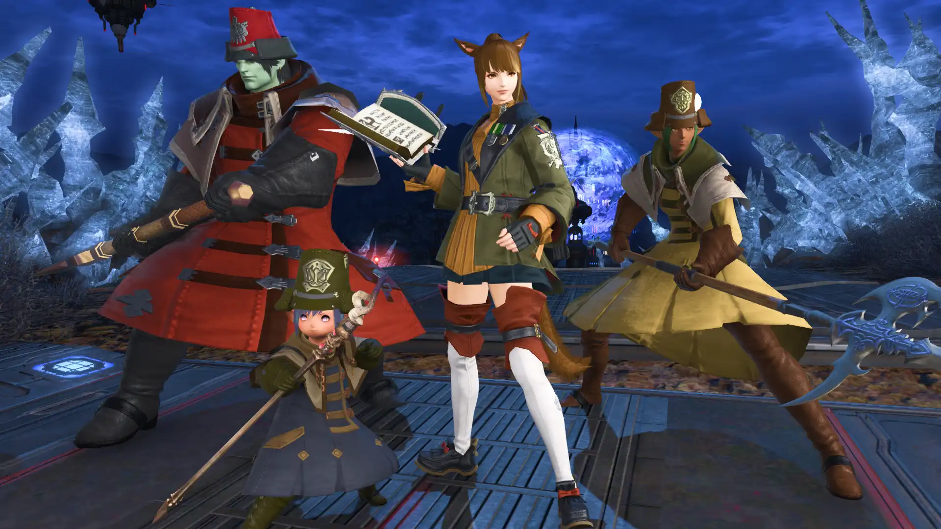 Quatre personnages posent ensemble en tant que petite équipe et soutiennent le joueur grâce au système de renfort. 